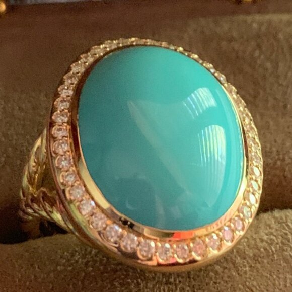 David YurmAlbion® Oval Ring in 18K Yellow Gold with Turquoise and Diamonds - Picture 1 of 11